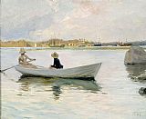 Unknown Boats in Harbour by Albert Edelfelt painting